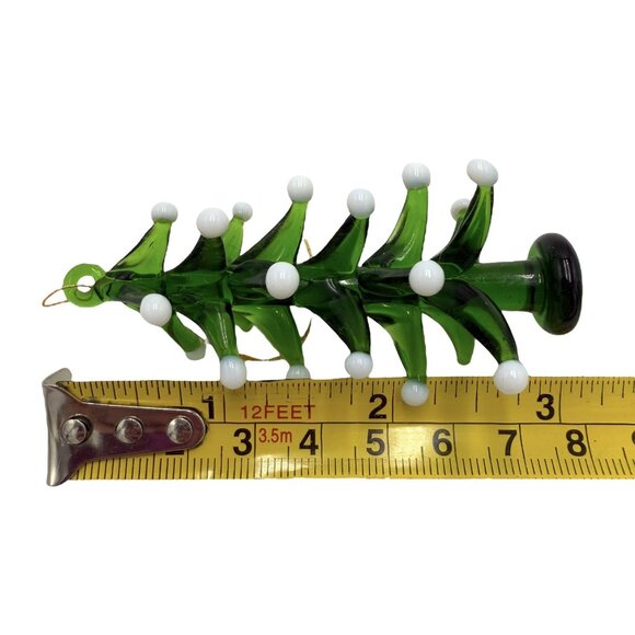 Hand Blown Art Glass Snow Flocked Christmas Tree Ornament 3" - Picture 5 of 5